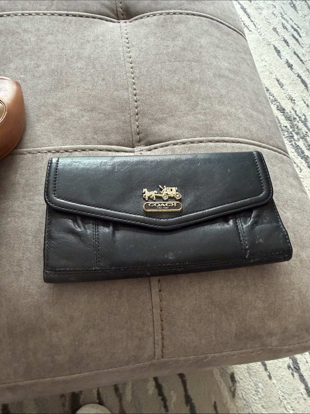 Coach Madison Womens Black Leather Checkbook Clutch Wallet - NO CHECKBOOK COVER